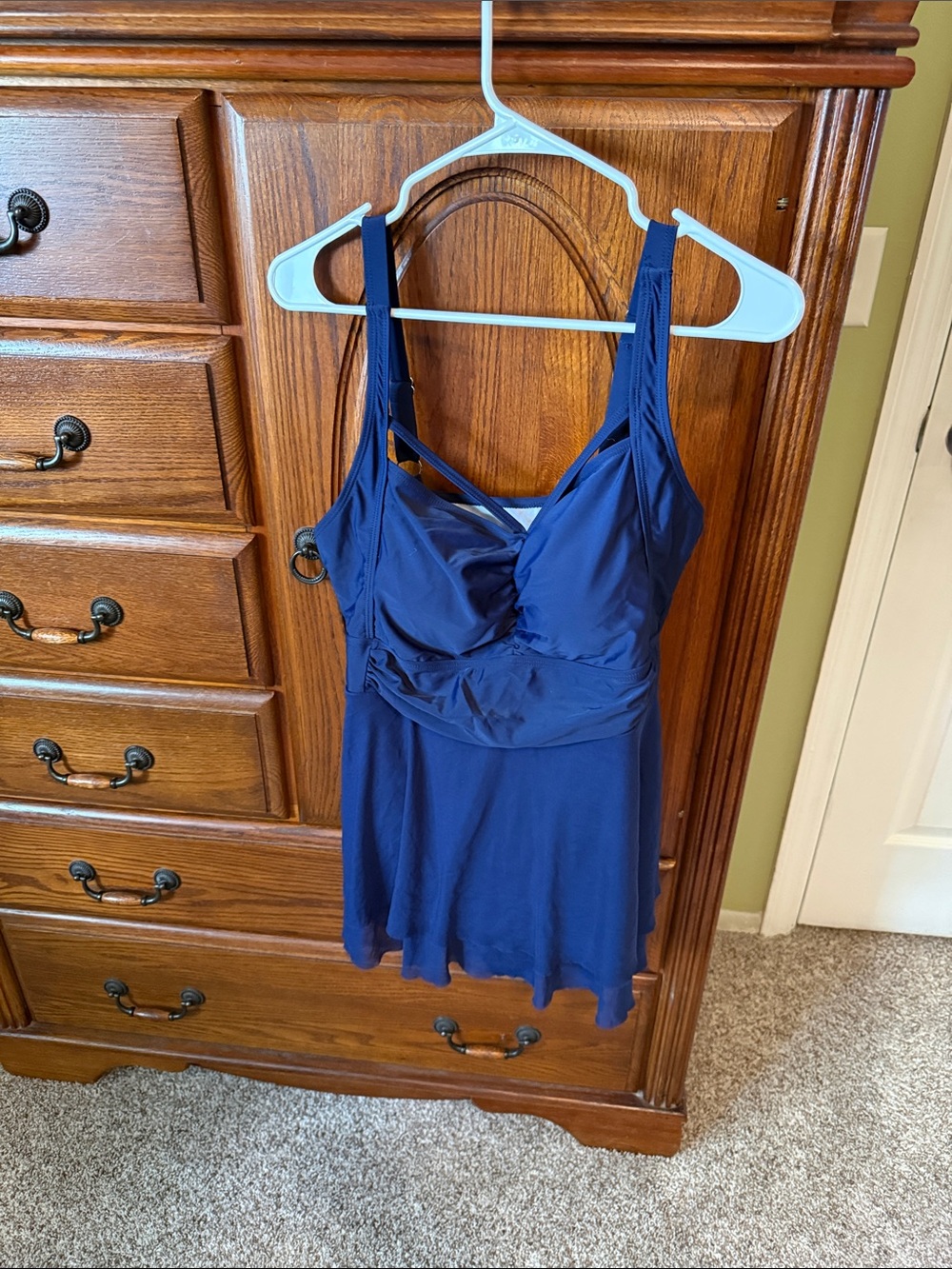 Navy Blue Swimdress with Built-In Support
